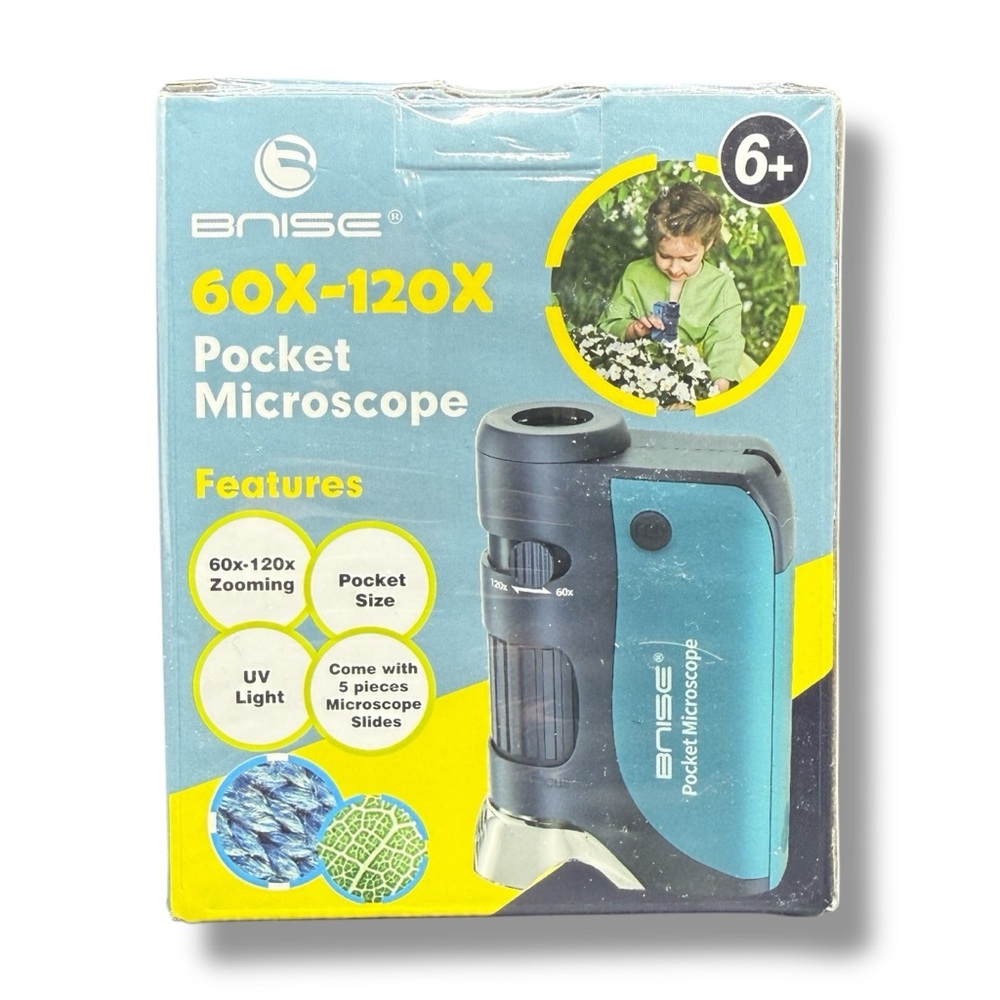 Pocket Microscope 60X-120X‎ LED Handheld Kids Science Mini Microscope w/ Slides - Picture 9 of 12